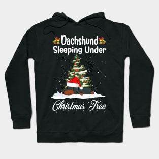 Dachshund Sleeping Under Christmas Tree Funny Xmas Hoodie